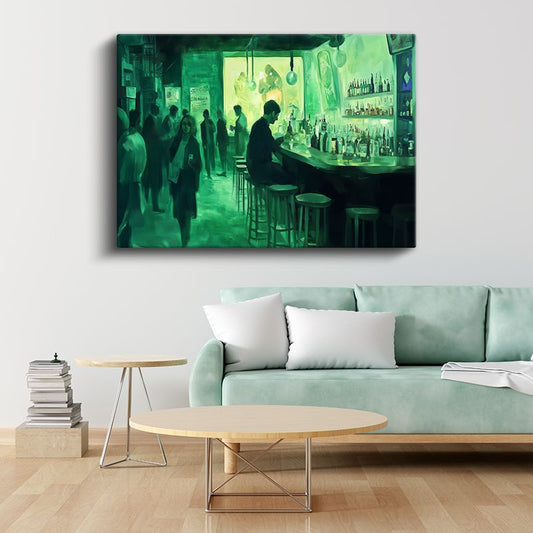 Jeremy Mann - Yeşil Bar Gece Kanvas Tablo