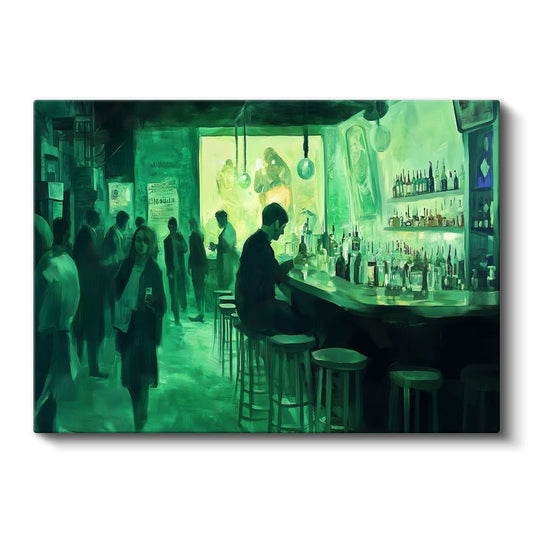 Jeremy Mann - Yeşil Bar Gece Kanvas Tablo