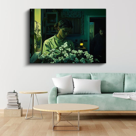 Midjourney - Çiçekli Genç Kanvas Tablo