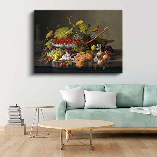 Severin Roesen - Meyve ve Çiçek Kompozisyonu Kanvas Tablo