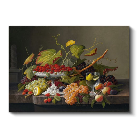 Severin Roesen - Meyve ve Çiçek Kompozisyonu Kanvas Tablo