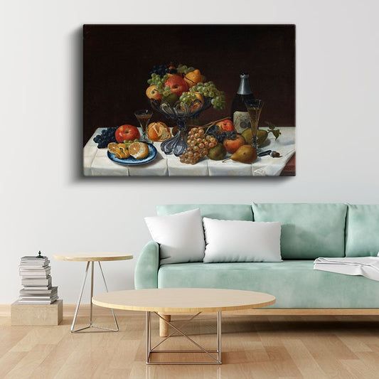 Johann Wilhelm Preyer - Şarap ve Meyve Ziyafeti Kanvas Tablo