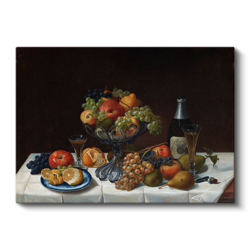Johann Wilhelm Preyer - Şarap ve Meyve Ziyafeti Kanvas Tablo