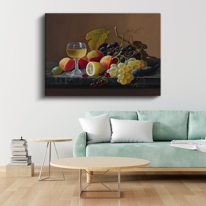 Severin Roesen - Şarap Kadehi ve Meyveler Kanvas Tablo