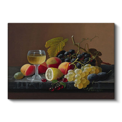 Severin Roesen - Şarap Kadehi ve Meyveler Kanvas Tablo