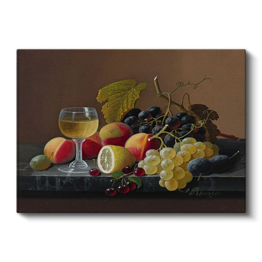 Severin Roesen - Şarap Kadehi ve Meyveler Kanvas Tablo