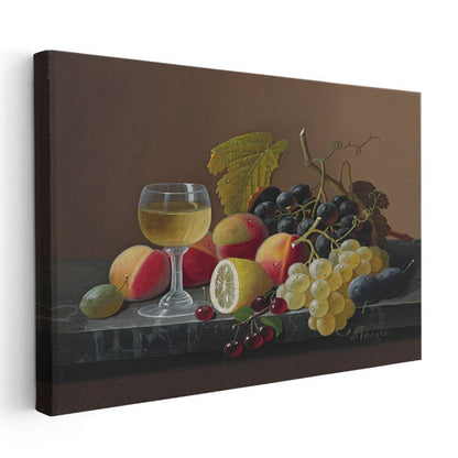 Severin Roesen - Şarap Kadehi ve Meyveler Kanvas Tablo