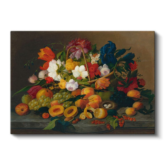 Severin Roesen - Çiçekler ve Meyveler Natürmortu Kanvas Tablo