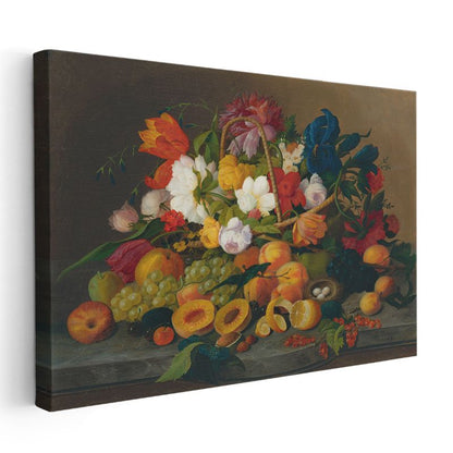 Severin Roesen - Çiçekler ve Meyveler Natürmortu Kanvas Tablo