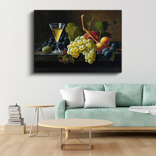 Severin Roesen - Üzüm ve Şarap Kompozisyonu Kanvas Tablo