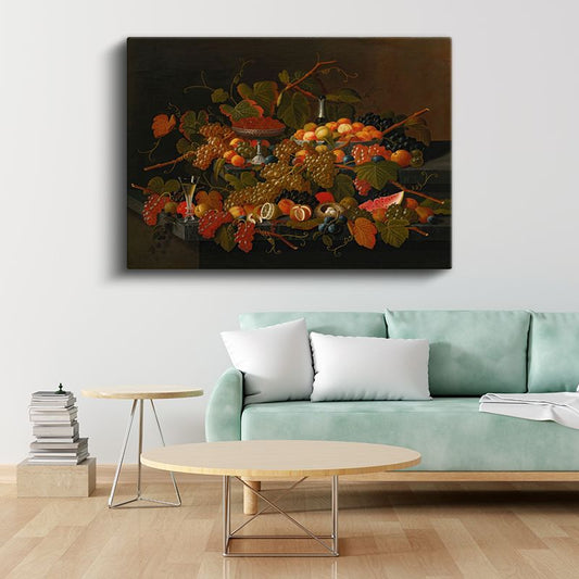 Severin Roesen - Sonbahar Meyveleri Natürmortu Kanvas Tablo