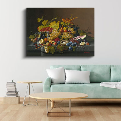 Severin Roesen - Zengin Meyve Kompozisyonu Kanvas Tablo