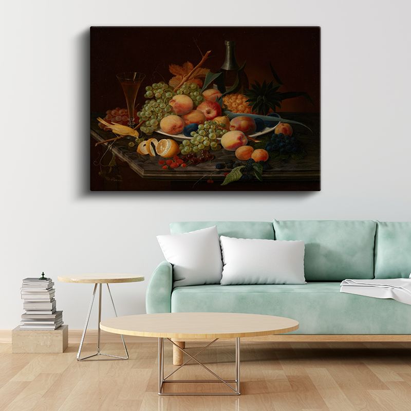 Johann Wilhelm Preyer - Şeftali ve Üzüm Natürmortu Kanvas Tablo