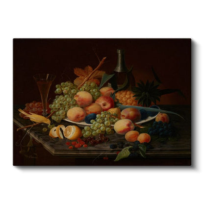 Johann Wilhelm Preyer - Şeftali ve Üzüm Natürmortu Kanvas Tablo
