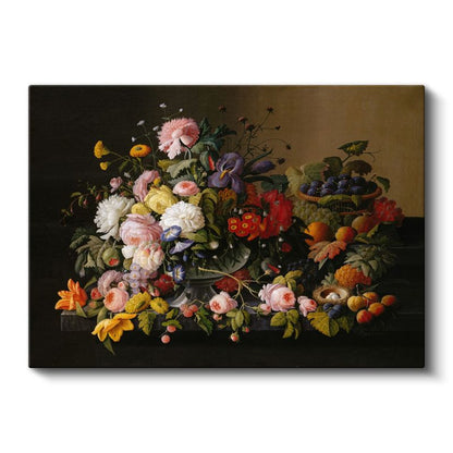 Severin Roesen - Çiçekler ve Meyveler Aranjmanı Kanvas Tablo