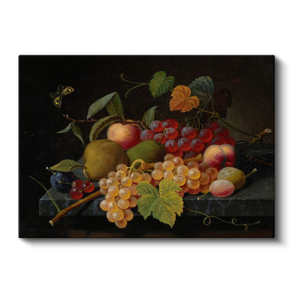 Severin Roesen - Meyveler ve Kelebek Natürmortu Kanvas Tablo
