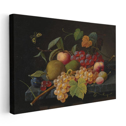 Severin Roesen - Meyveler ve Kelebek Natürmortu Kanvas Tablo