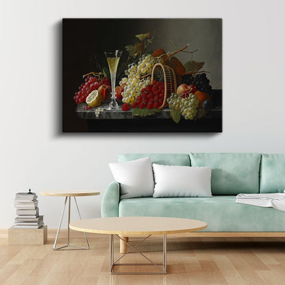 Edward Ladell - Şampanya ve Meyveler Natürmortu Kanvas Tablo