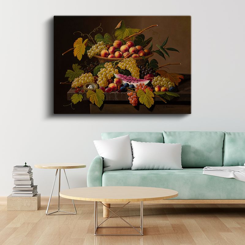 Severin Roesen - Sepette Meyveler Natürmortu Kanvas Tablo