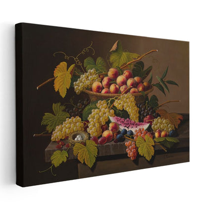 Severin Roesen - Sepette Meyveler Natürmortu Kanvas Tablo