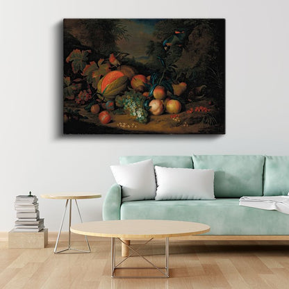 Abraham Brueghel - Egzotik Meyveler ve Kuşlar Kanvas Tablo