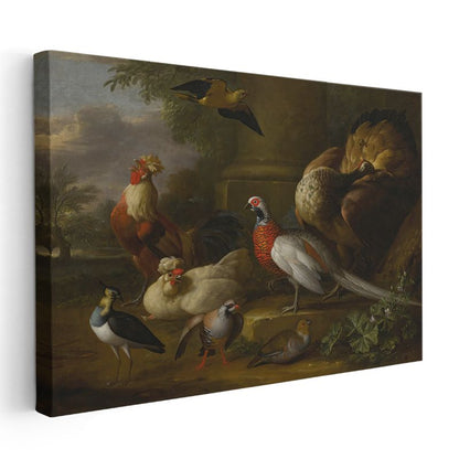 Melchior d'Hondecoeter - Avluda Kümes Hayvanları Kanvas Tablo