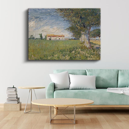 Vincent van Gogh - Buğday Tarlasında Çiftlik Evi Kanvas Tablo