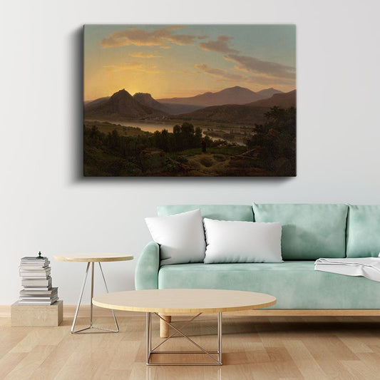 Albert Bierstadt - Dağ Gölü Günbatımı Kanvas Tablo