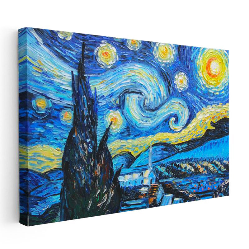 Yatay Kanvas Tablo Vincent van Gogh Yıldızlı Gece Manzarası Ressam Tablosu Duvar Dekoru