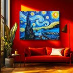 Yatay Kanvas Tablo Vincent van Gogh Yıldızlı Gece Manzarası Ressam Tablosu Duvar Dekoru