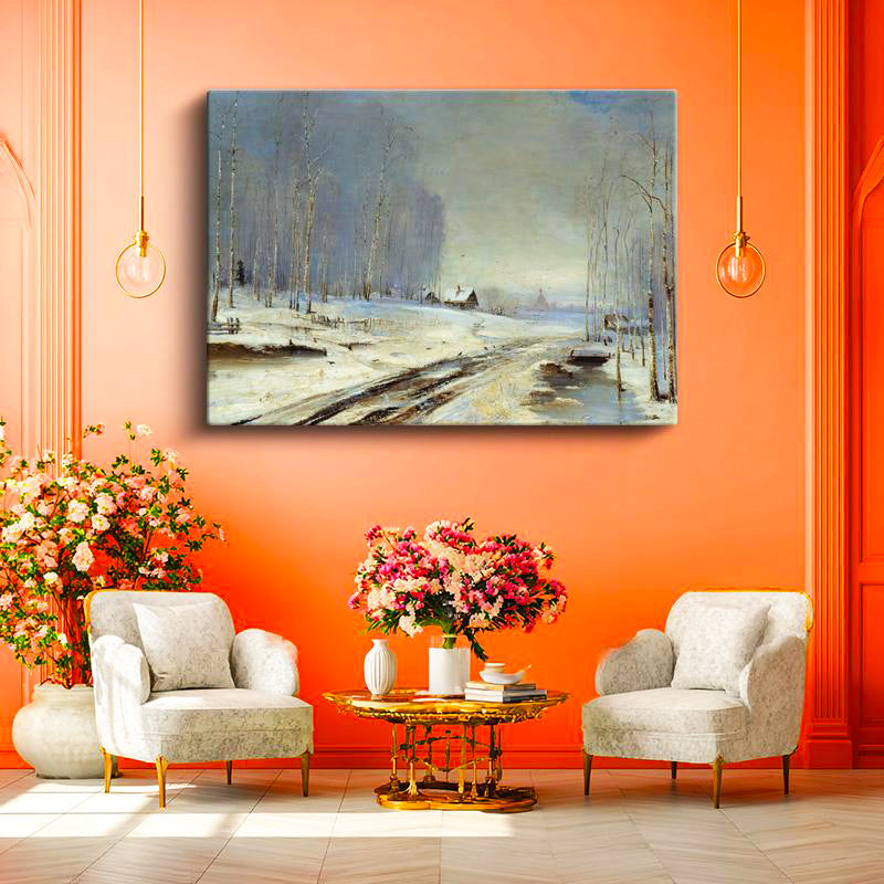 Yatay Kanvas Tablo Alexei Savrasov Kış Manzarası Karla Kaplı Yol Ressam Tablosu Ev Ofis Dekoru