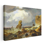 Yatay Kanvas Tablo C.D. Friedrich Batık Gemi Fırtınalı Deniz Kayalık Ressam Tablosu Ev Ofis Dekoru