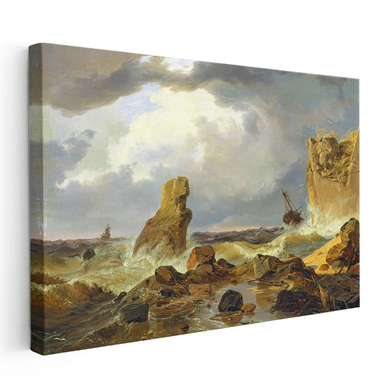 Yatay Kanvas Tablo C.D. Friedrich Batık Gemi Fırtınalı Deniz Kayalık Ressam Tablosu Ev Ofis Dekoru