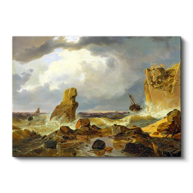 Yatay Kanvas Tablo C.D. Friedrich Batık Gemi Fırtınalı Deniz Kayalık Ressam Tablosu Ev Ofis Dekoru