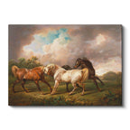 Yatay Kanvas Tablo George Stubbs Dört At Fırtınalı Bulutlar Manzarası Ressam Tablosu Duvar Dekoru