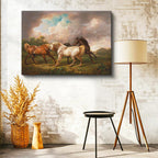 Yatay Kanvas Tablo George Stubbs Dört At Fırtınalı Bulutlar Manzarası Ressam Tablosu Duvar Dekoru