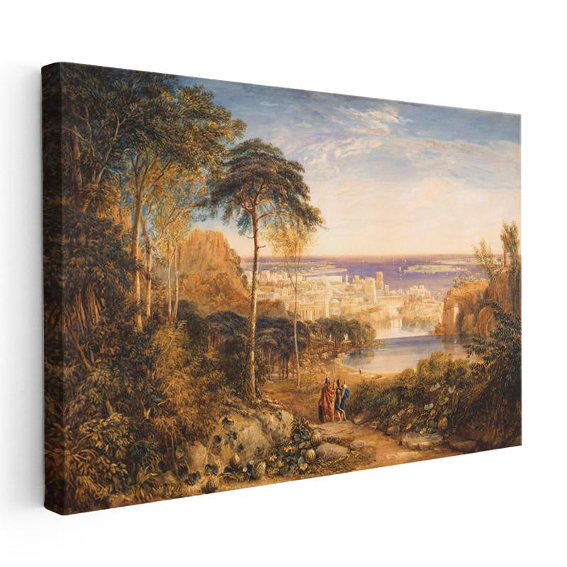 Yatay Kanvas Tablo John Martin Kartaca Şehri Manzarası Deniz ve Figür Ressam Tablosu Duvar Dekoru