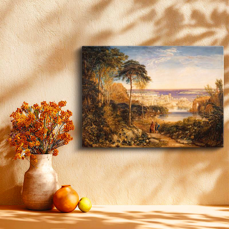 Yatay Kanvas Tablo John Martin Kartaca Şehri Manzarası Deniz ve Figür Ressam Tablosu Duvar Dekoru