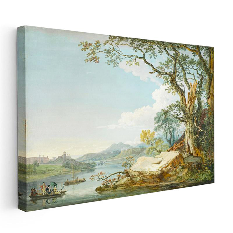 Yatay Kanvas Tablo Paul Sandby Windsor Kalesi Nehir Kenarı Piknik Detayı Ressam Tablosu Duvar Dekoru