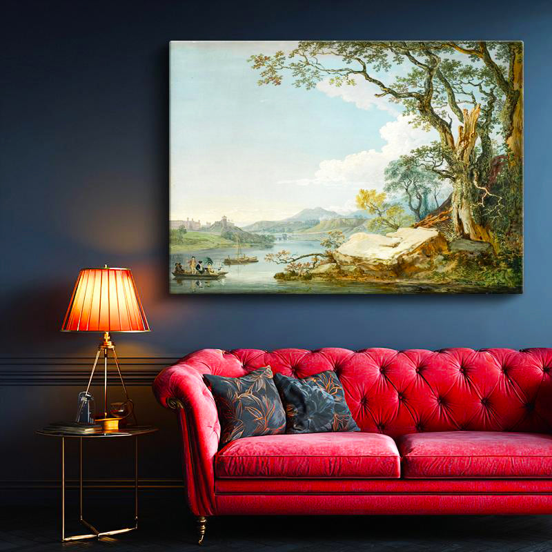 Yatay Kanvas Tablo Paul Sandby Windsor Kalesi Nehir Kenarı Piknik Detayı Ressam Tablosu Duvar Dekoru