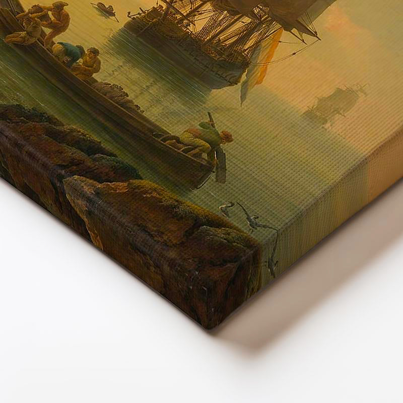 Yatay Kanvas Tablo C.J. Vernet Sakin Liman Manzarası Kale Figürleri Ressam Tablosu Duvar Dekoru
