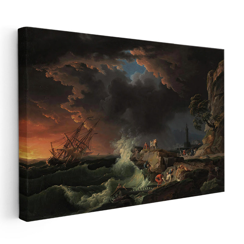Yatay Kanvas Tablo C.J. Vernet Gemi Enkazı Manzarası Uçurum Kenarı Ressam Tablosu Ev Ofis Dekoru