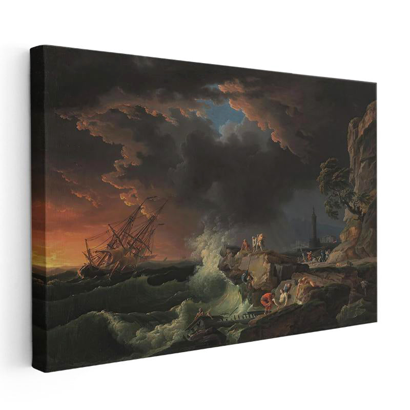 Yatay Kanvas Tablo C.J. Vernet Gemi Enkazı Manzarası Uçurum Kenarı Ressam Tablosu Ev Ofis Dekoru