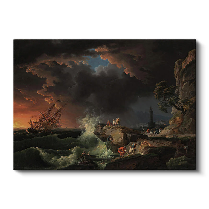 Yatay Kanvas Tablo C.J. Vernet Gemi Enkazı Manzarası Uçurum Kenarı Ressam Tablosu Ev Ofis Dekoru