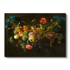 Yatay Kanvas Tablo Jan van Huysum Meyve ve Çiçek Garlandı Mavi Kurdele Ressam Tablosu Ev Ofis Dekoru
