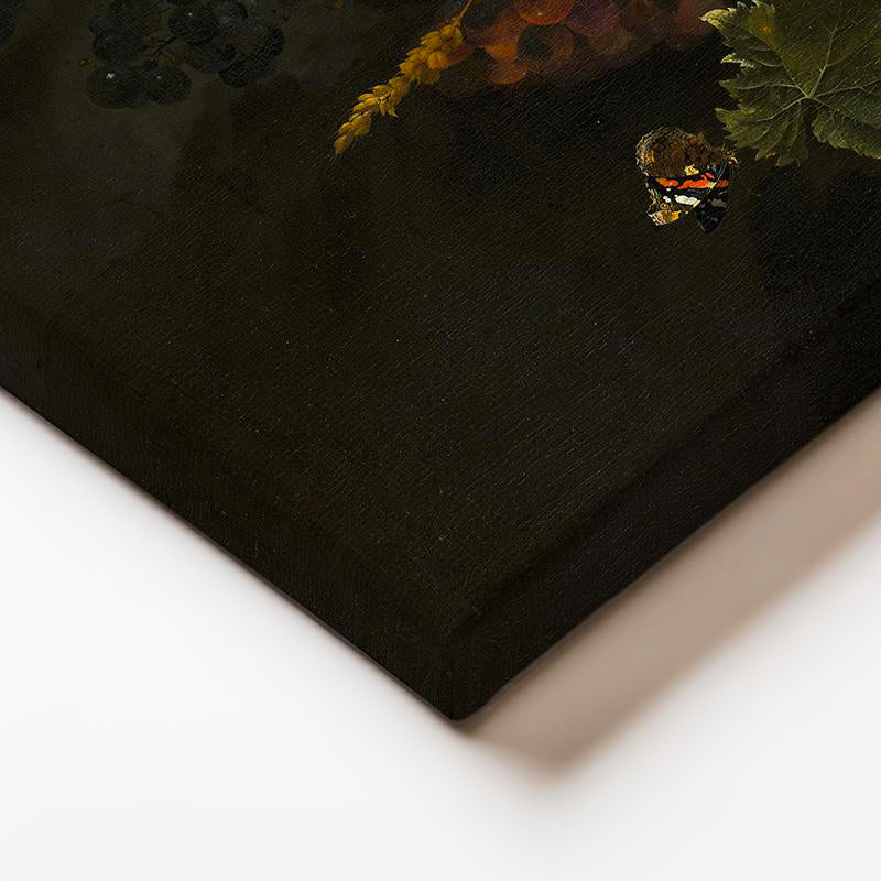 Yatay Kanvas Tablo Jan van Huysum Meyve ve Çiçek Garlandı Mavi Kurdele Ressam Tablosu Ev Ofis Dekoru