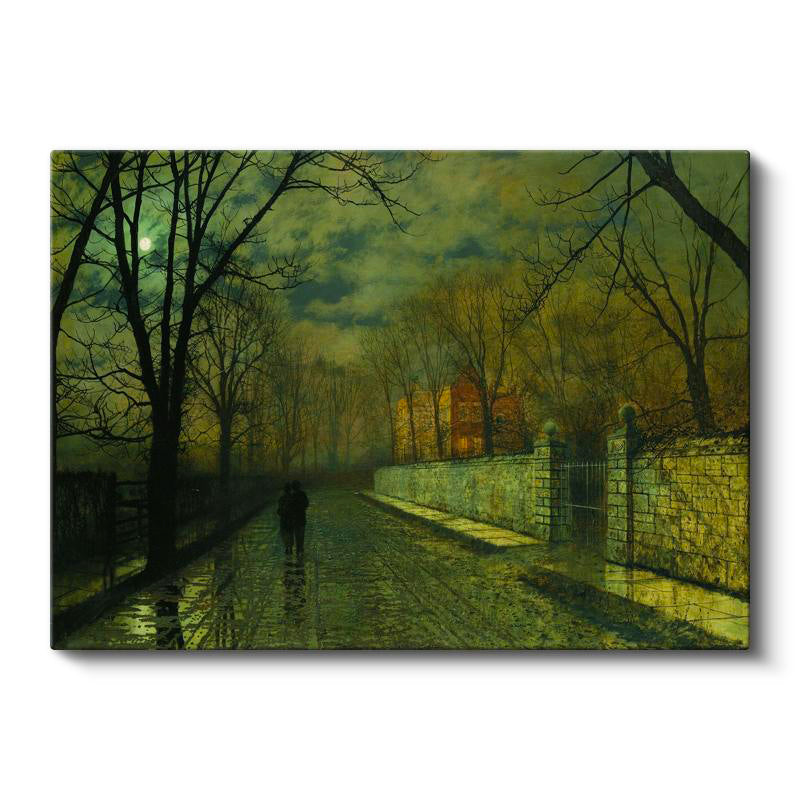 Yatay Kanvas Tablo J.A. Grimshaw Yağmurlu Yol Gece Mehtaplı Figürler Ressam Tablosu Ev Ofis Dekoru