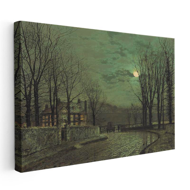 Yatay Kanvas Tablo Ay Işığı Evler Sokak Arabası John Atkinson Grimshaw Ressam Tablosu Ev Ofis Dekoru