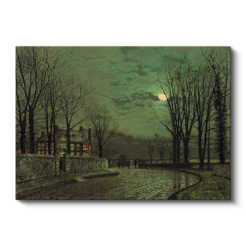 Yatay Kanvas Tablo Ay Işığı Evler Sokak Arabası John Atkinson Grimshaw Ressam Tablosu Ev Ofis Dekoru