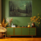 Yatay Kanvas Tablo Ay Işığı Evler Sokak Arabası John Atkinson Grimshaw Ressam Tablosu Ev Ofis Dekoru